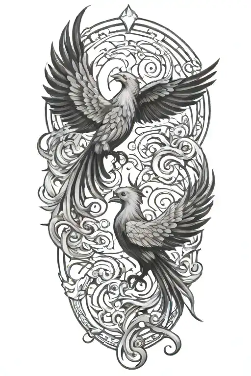 gemini two pheonix light and dark  tattoo design idea