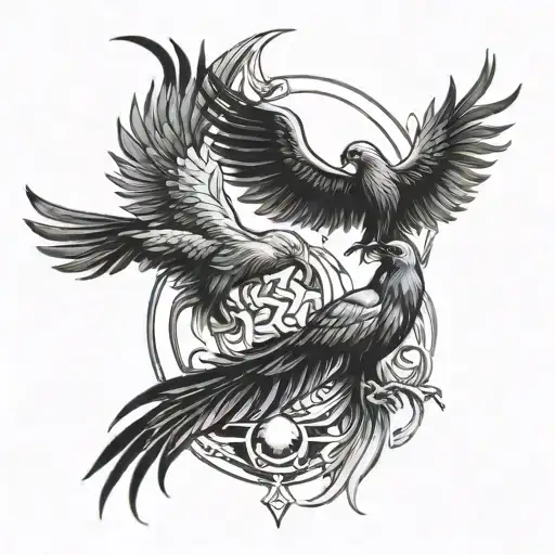 gemini pheonix sun and moon  tattoo design idea
