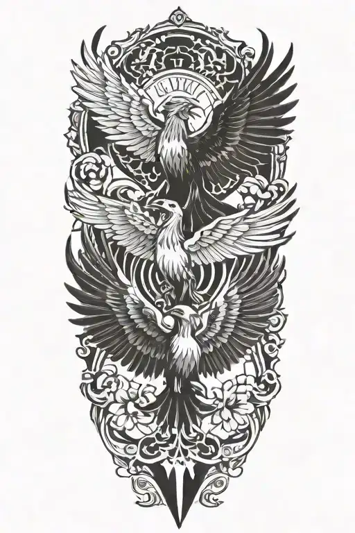 gemini with pheonix flying tattoo design idea