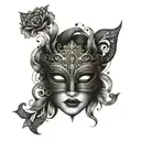 gemini masquerade mask tattoo design idea