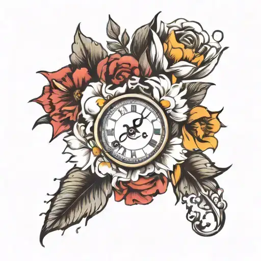 clocks, September birth month flower, march birth month flower, baby footprints   tattoo design idea