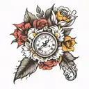 clocks, September birth month flower, march birth month flower, baby footprints   tattoo design idea