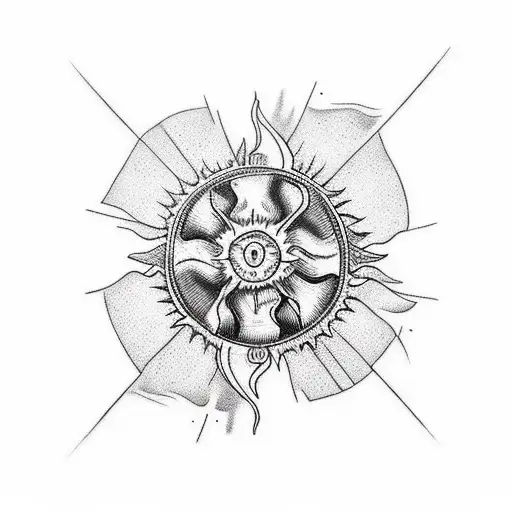 sun, cross, book, sword tattoo design idea