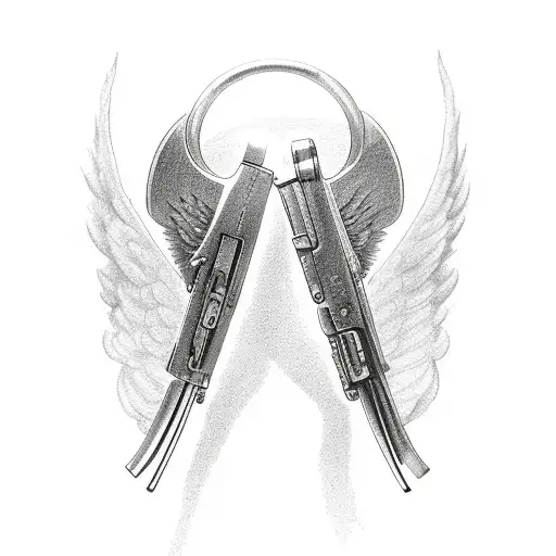 glock  with angel wings and halo  tattoo design idea