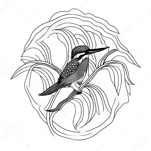 kingfisher on a papyrus branch tattoo design idea
