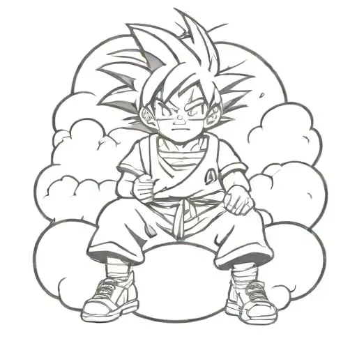 goku kid sit in his cloud smiling tattoo design idea