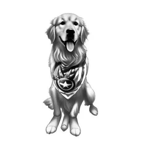 a golden retriever wearing a captain america bandana tattoo design idea