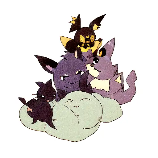 Snorlax with umbreon and espeon laying on him tattoo design idea