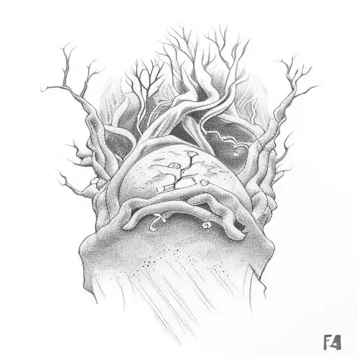 The forearm tattoo At the base near the wrist, intertwining organic roots are depicted in black, gradually transitioning tattoo design idea