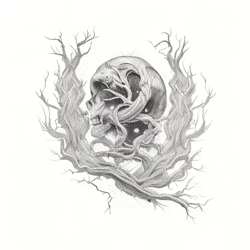 The forearm tattoo At the base near the wrist, intertwining organic roots are depicted in black, gradually transitioning tattoo design idea