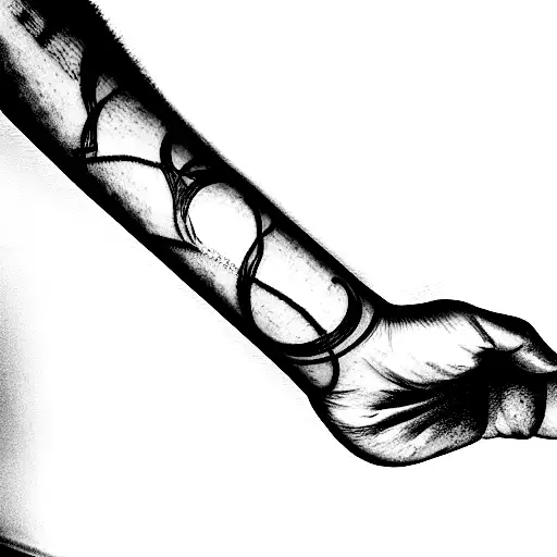 The forearm tattoo At the base near the wrist, intertwining organic roots are depicted in black, gradually transitioning tattoo design idea