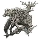 sad fenrir wolf open mouth around tree of life tattoo design idea