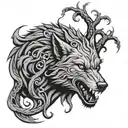 sad fenrir wolf open mouth around tree of life tattoo design idea