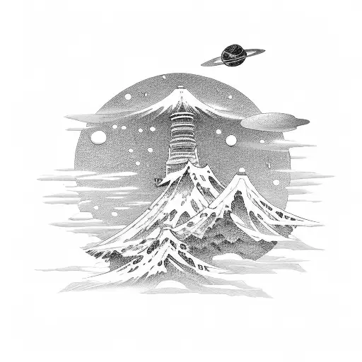 Combine elements of Japanese history and space exploration tattoo design idea