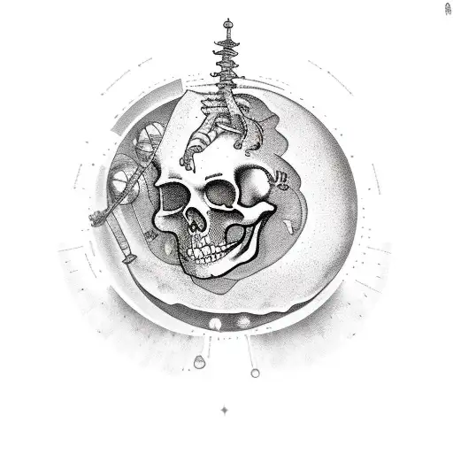 Combine elements of history and science in a tattoo featuring a skeleton studying planets tattoo design idea