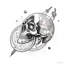 Combine elements of history and science in a tattoo featuring a skeleton studying planets tattoo design idea