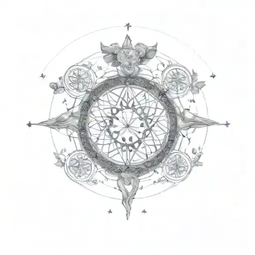 Celtic elder tree with Sagittarius constellation and flower of life tattoo design idea