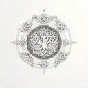 Celtic elder tree with Sagittarius constellation and flower of life tattoo design idea
