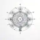Celtic elder tree with Sagittarius constellation and flower of life tattoo design idea