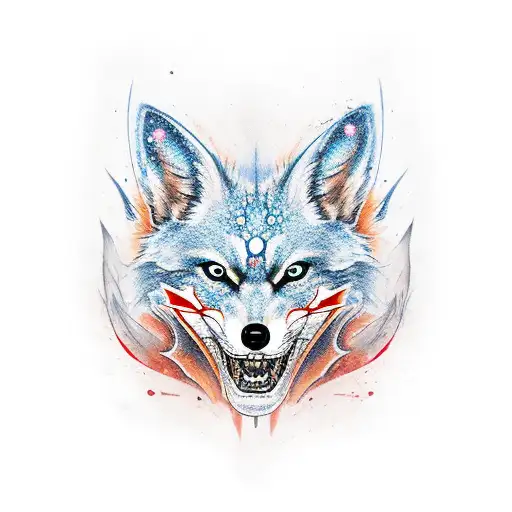 Borken kitsune mask tattoo design idea