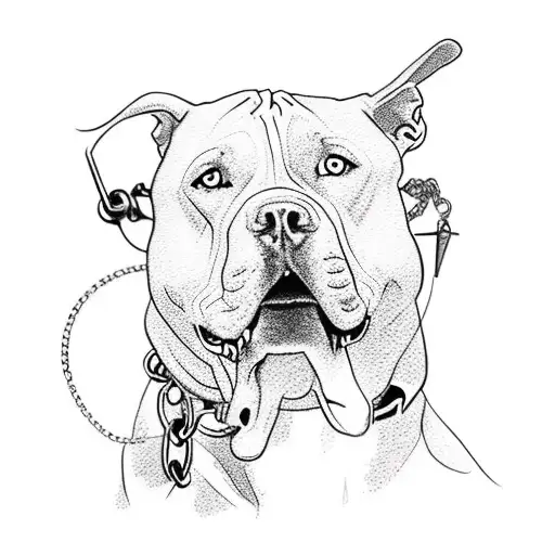 pitbull with chain tattoo design idea