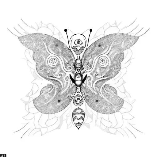 a butterfly with a plastic realistic snow leopard pattern. an eye on each wing tattoo design idea