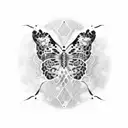 a butterfly with a plastic realistic snow leopard pattern. an eye on each wing tattoo design idea