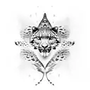 a butterfly with a plastic realistic snow leopard pattern. an eye on each wing tattoo design idea