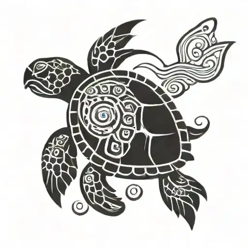 sea turtle swimming tattoo design idea