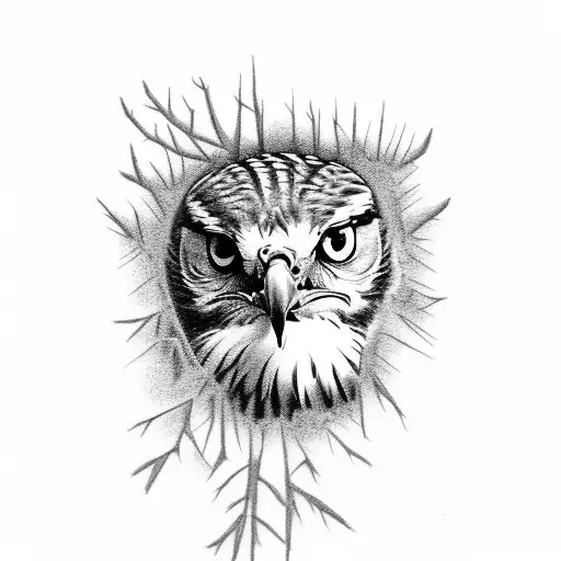Red Tailed hawk in a tree tattoo design idea