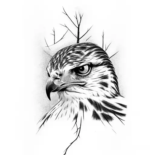 tree branch with red tailed hawk tattoo design idea