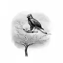tree branch with red tailed hawk tattoo design idea
