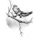 tree branch with red tailed hawk tattoo design idea