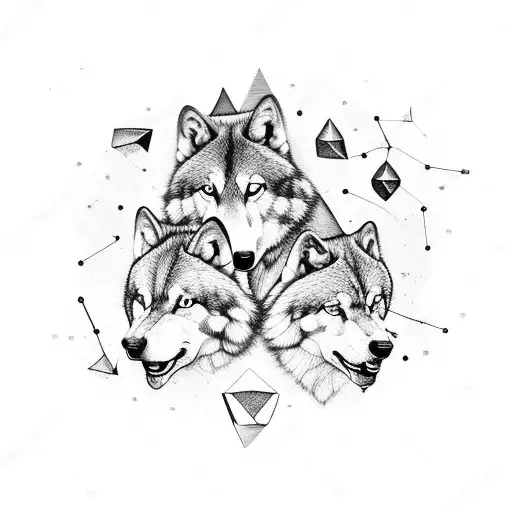 A constellation of wolves forming the shape of the Milky Way tattoo design idea