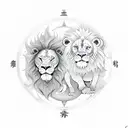 Yin and Yang with compass and lion tattoo design idea