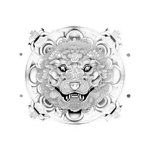 Foo Dog com mandala tattoo design idea