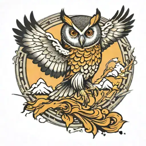 tragic owl flying tattoo design idea