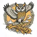 tragic owl flying tattoo design idea