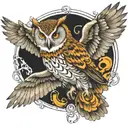 tragic owl flying tattoo design idea