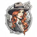 girl with fedora tattoo design idea