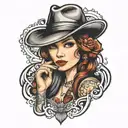 girl with fedora tattoo design idea