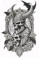 vikings thor oden raven skull surrounded tattoo design idea