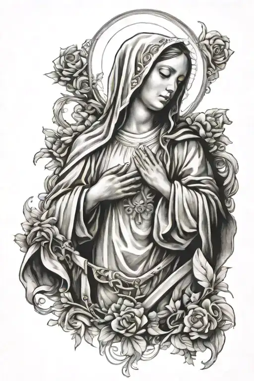 virgin mary praying tattoo design idea