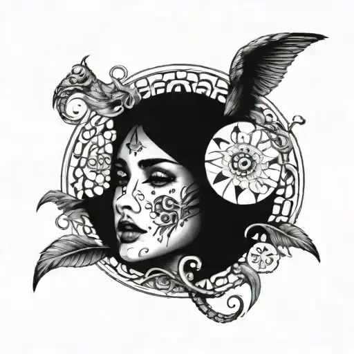 face lunar y el ave feniz tattoo design idea