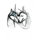 a unicorn and a wolf loving each other  tattoo design idea