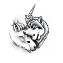 a unicorn and a wolf loving each other  tattoo design idea