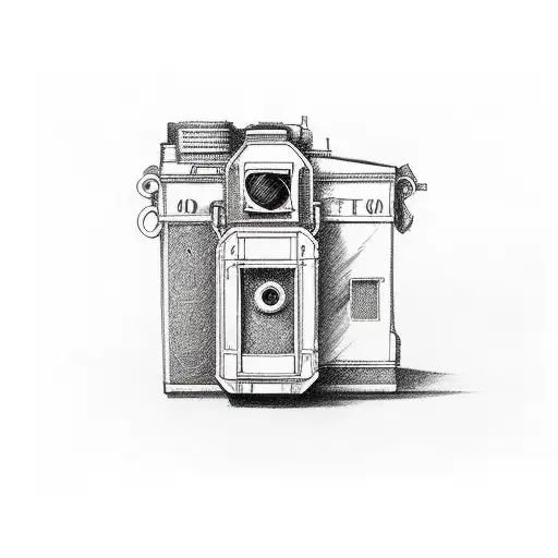 old style film camera with film coming out of the back and wrapping around forearm  tattoo design idea