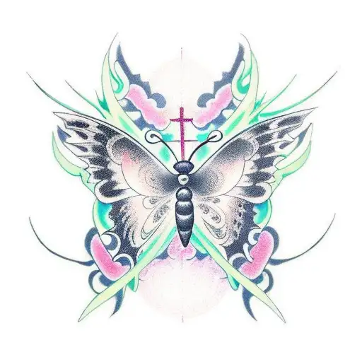 simple Butterfly with cross on his wings tattoo design idea