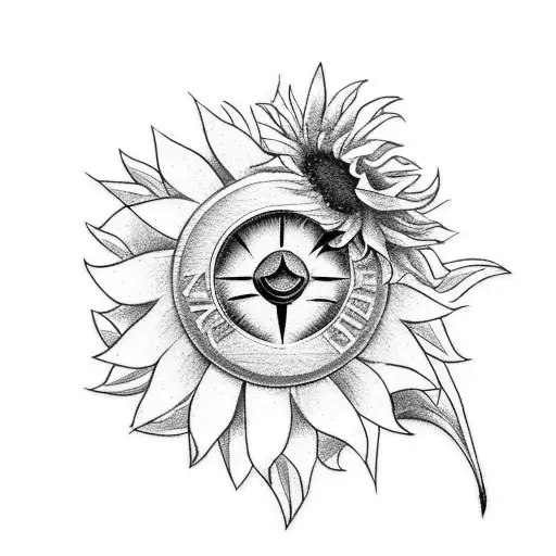 A Hawaiian themed tattoo with sunflowers, a pocket compass, and a plane flying over the Oahu mountains tattoo design idea