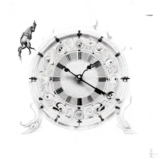 roman clock at 1:54 pm with aries ram on fire tattoo design idea